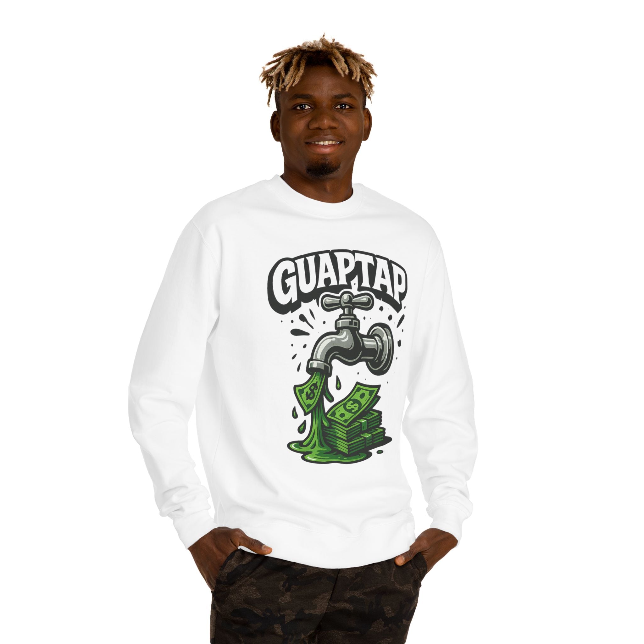 Money Tap Unisex Sweatshirt, Funny Sweatshirt, Gift for Him, Cool Crew Neck, Casual Wear, Birthday Gift, Streetwear Style, Guaptap Design