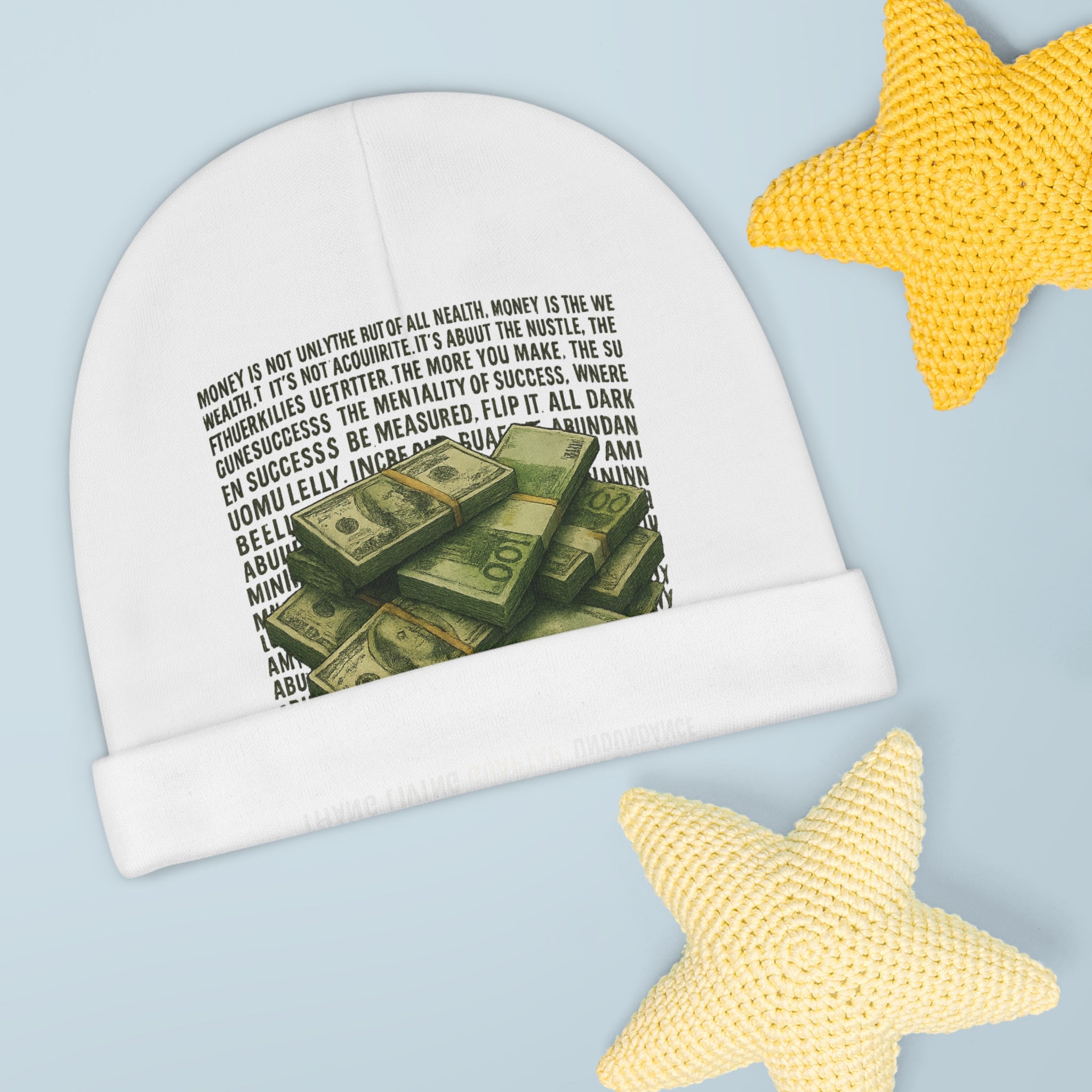 Money Mindset Baby Beanie, Inspirational Infant Hat, Cute Baby Gift, Newborn Accessory, AOP Beanie for Celebrations