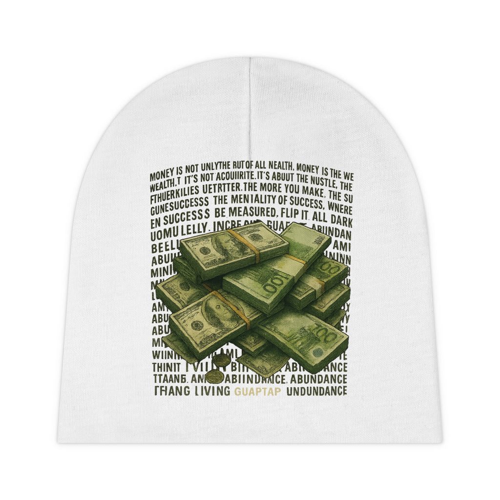 Money Mindset Baby Beanie, Inspirational Infant Hat, Cute Baby Gift, Newborn Accessory, AOP Beanie for Celebrations