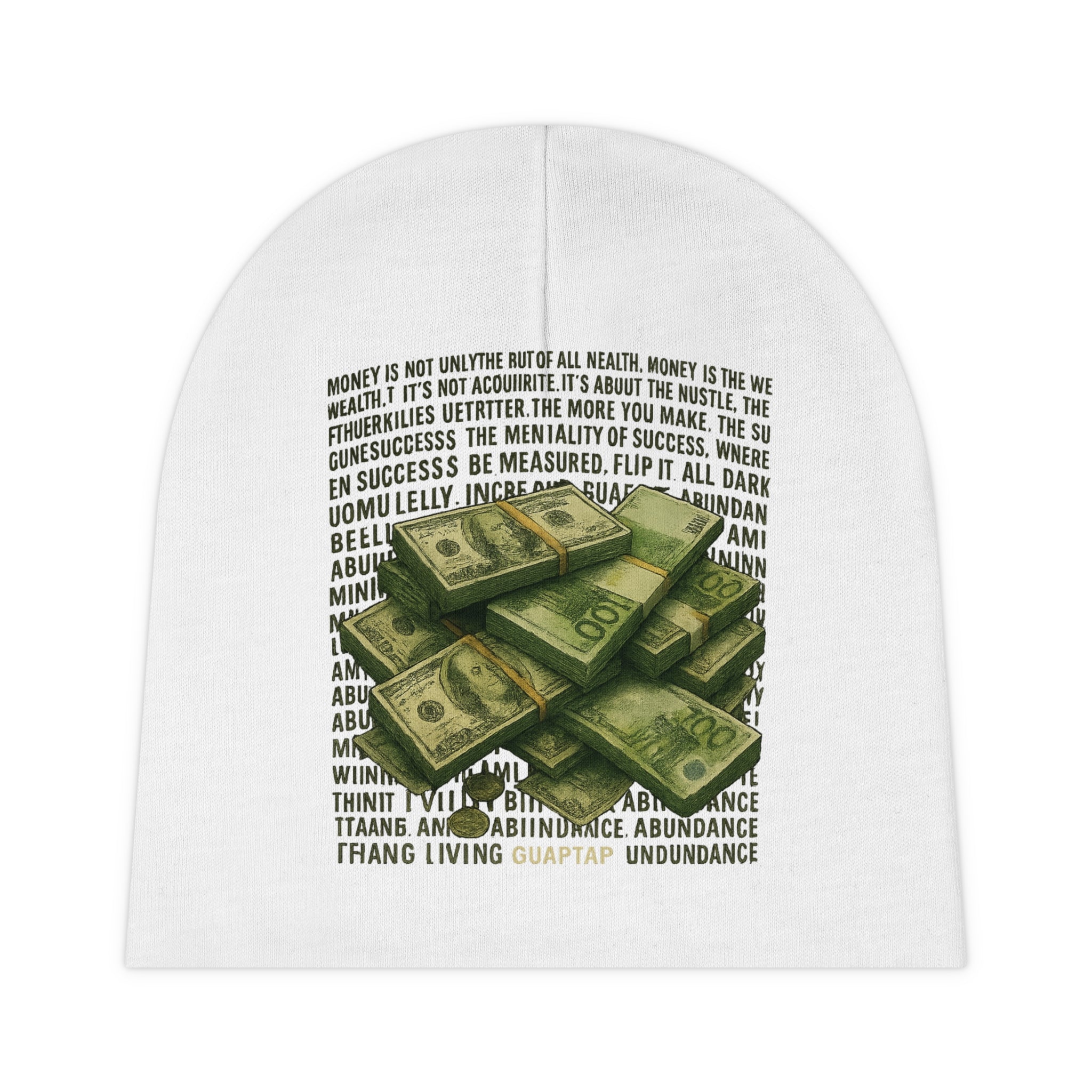 Money Mindset Baby Beanie, Inspirational Infant Hat, Cute Baby Gift, Newborn Accessory, AOP Beanie for Celebrations